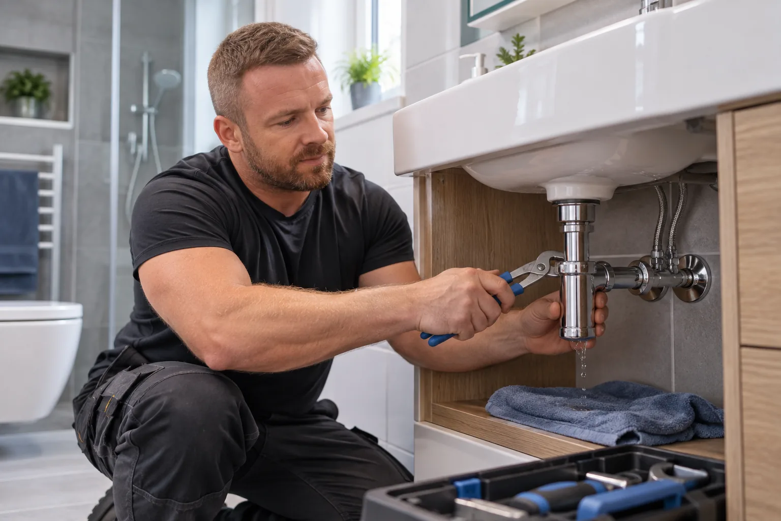 Naprawa instalacji hydraulicznej pod umywalką